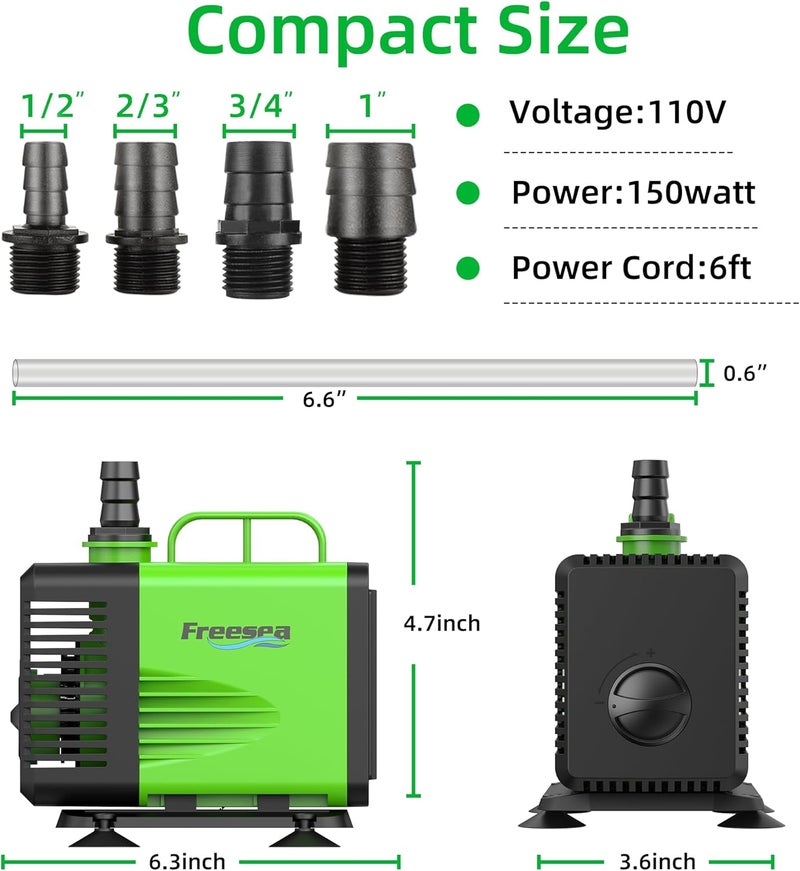 FREESEA Submersible Water Pump for Pond: 1350GPH 150W Fountain Pump with 6.6ft Tubing for Aquarium Fish Tank Waterfall Hydropoic - Image 5